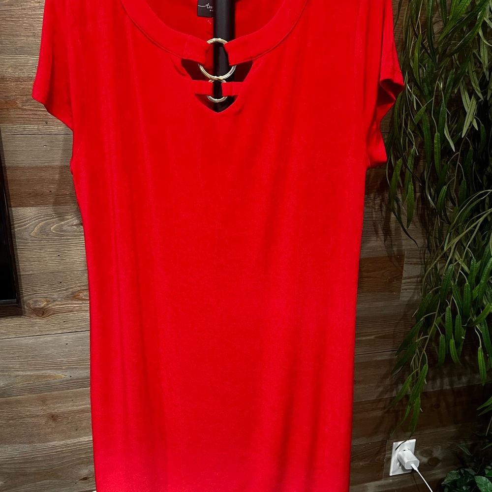 Chico's Bold Red Cutout Slinky Knit Short Sleeve Dress